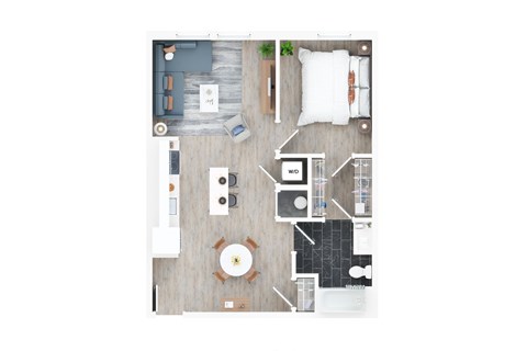 Floor plan for 1 bed, 1 bath, 720 sqft